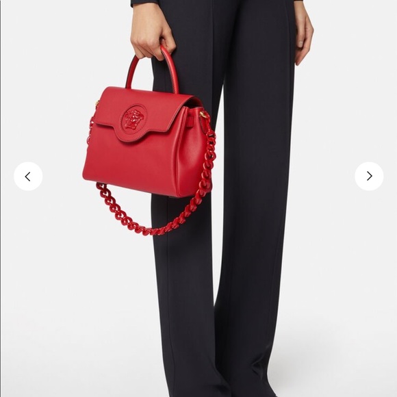 NEW, NEVER WORN, WITH TAGS! Versace La Medusa Medium Handbag in Red w/ dust bag. - Picture 8 of 9